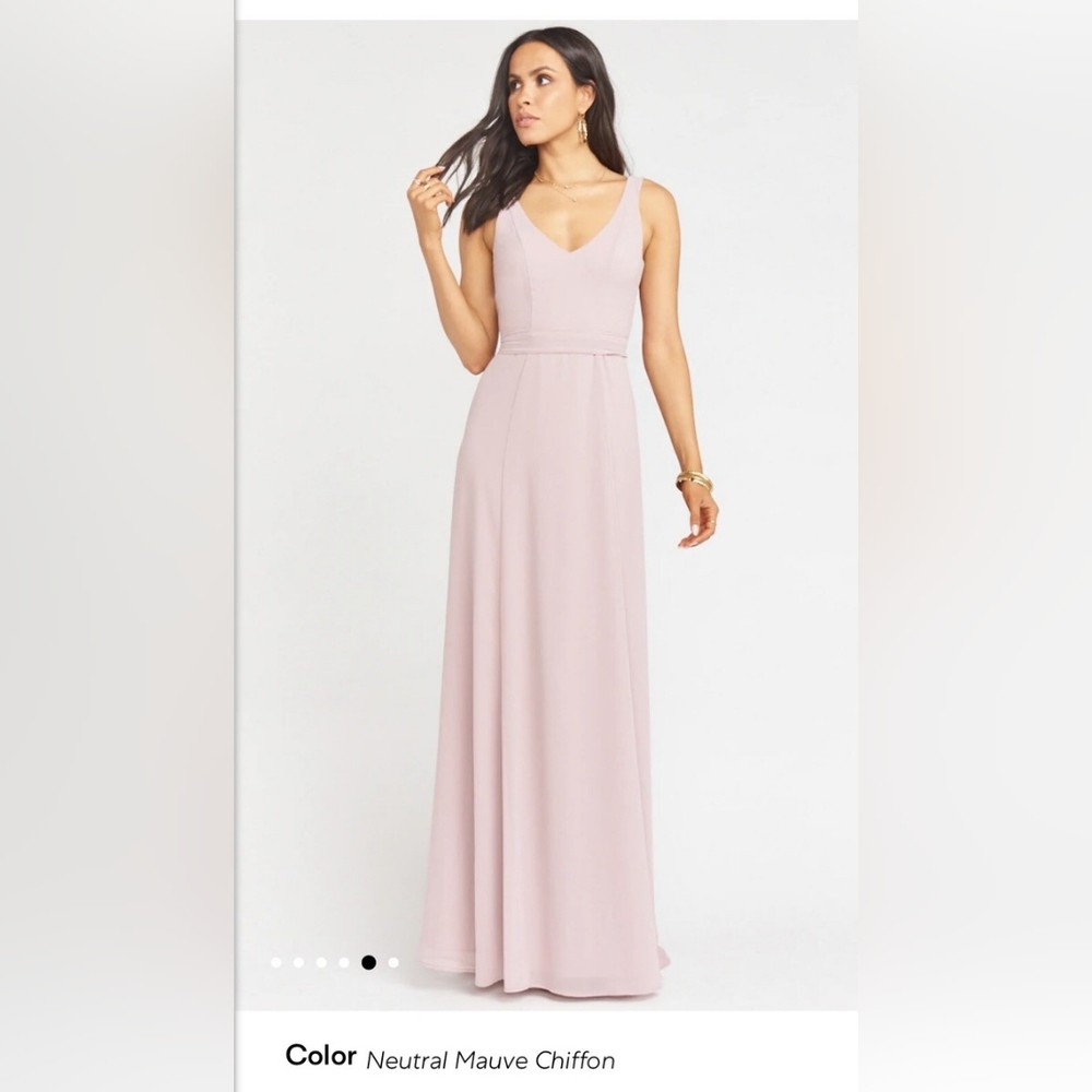 Show Me Your Mumu Jenn Maxi Dress XS Natural Mauve Chiffon Bridesmaid Homecoming